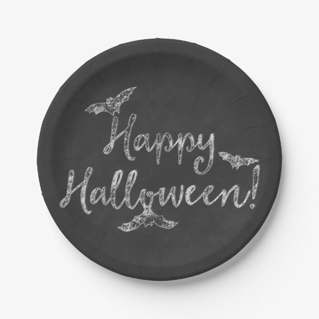 Happy Halloween Chalkboard Chalk Holiday Party Paper Plates (Front)