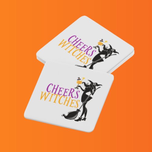 Happy Halloween Cheers Witches Party Square Paper Coaster