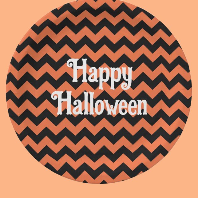 Happy Halloween chevron stripe kids party Paper Plates (Creator Uploaded)