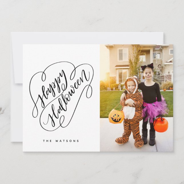 Happy Halloween Chic Handlettered Photo Invitation (Front)