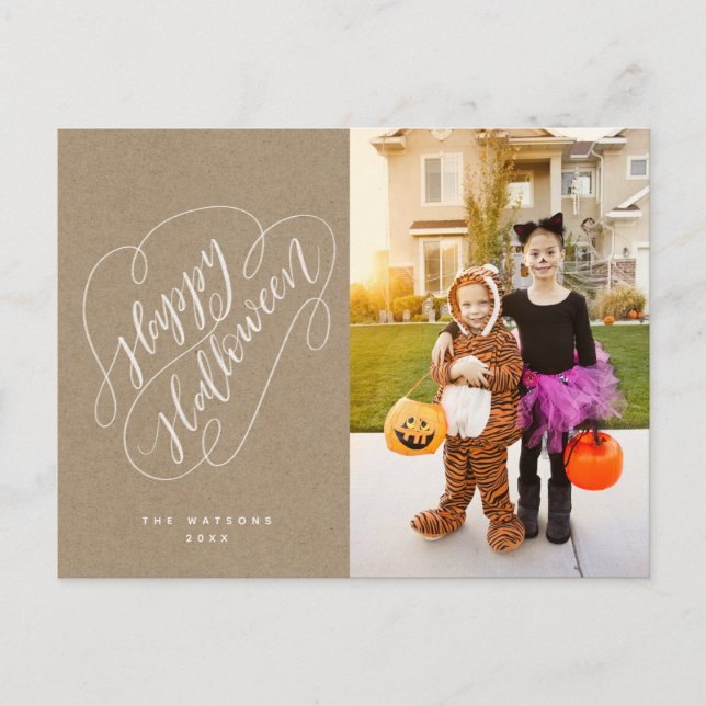Happy Halloween Chic Handlettered Photo Rustic Postcard (Front)