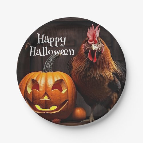 Happy Halloween Chicken Rooster Pumpkin Farm Paper Paper Plates