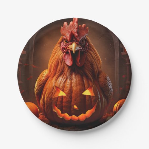 Happy Halloween Chicken Rooster Pumpkin Farm Paper Paper Plates