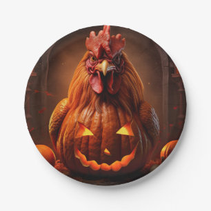 Happy Halloween Chicken Rooster Pumpkin Farm Paper Plates