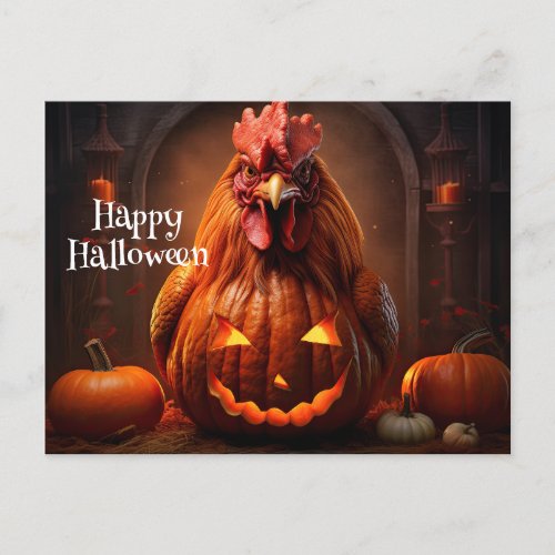 Happy Halloween Chicken Rooster Pumpkin Farm Paper Postcard