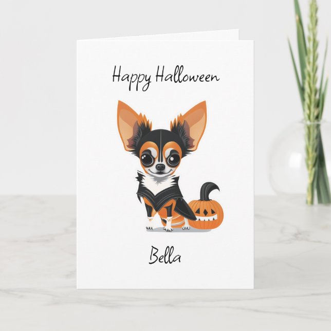 Happy Halloween Chihuahua and Coloring Page Card (Front)