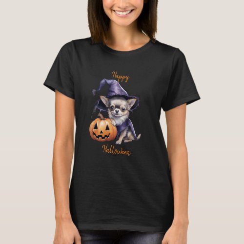 Happy Halloween Chihuahua Witch T_Shirt