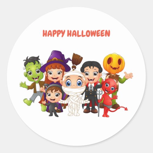 Happy Halloween Children wearing costumes Classic Round Sticker