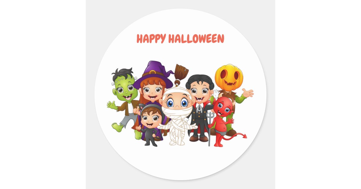 Happy Halloween Children wearing costumes Classic Round Sticker | Zazzle