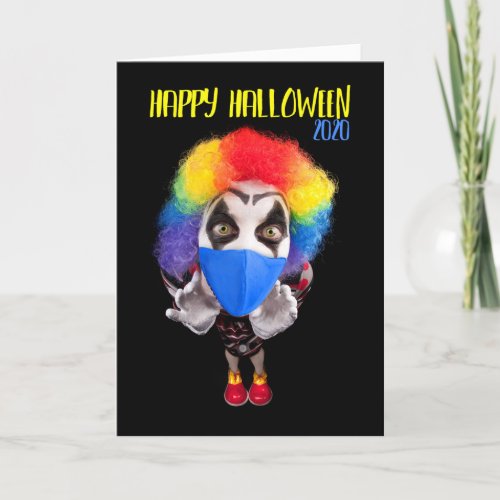 Happy Halloween Clown in Coronavirus Mask Humor Holiday Card