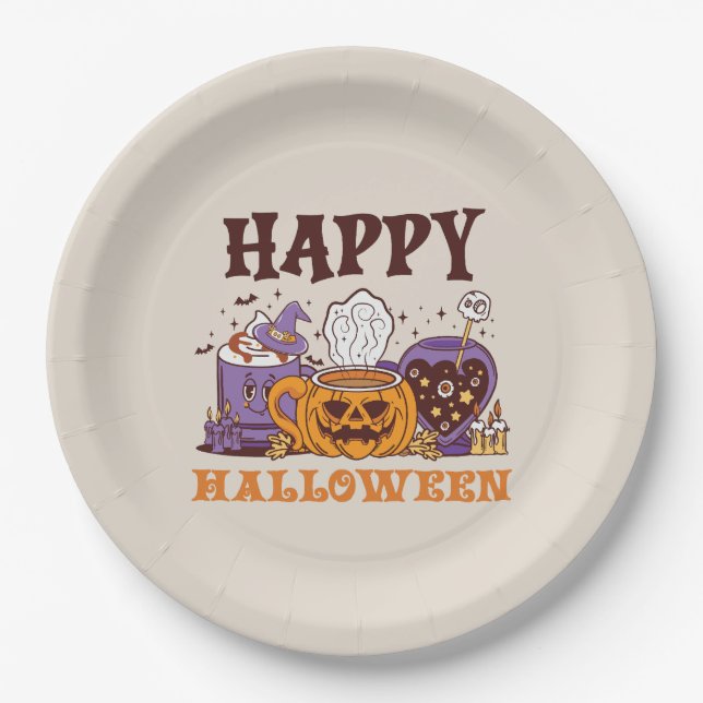 Happy Halloween Coffee Brew Paper Plates (Front)