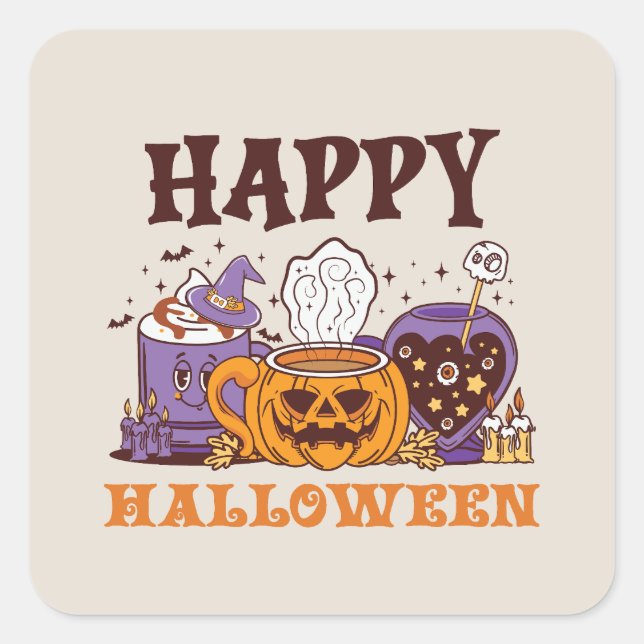 Happy Halloween Coffee Brew Square Sticker (Front)