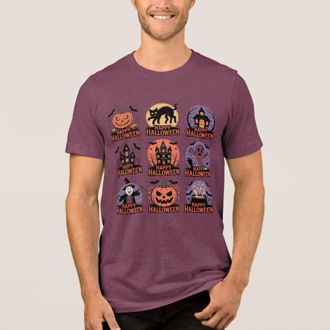 Happy Halloween Collection – Spooky Pumpkin, Cat,  Tri-Blend Shirt (Front)