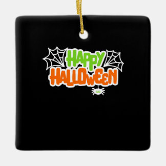 Happy Halloween Colorful Cute Spider Web Ceramic Ornament