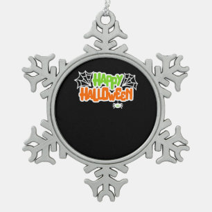 Happy Halloween Colorful Cute Spider Web Snowflake Pewter Christmas Ornament