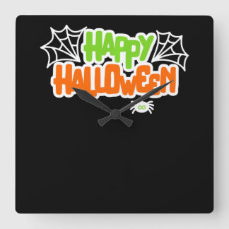 Happy Halloween Colorful Cute Spider Web Square Wall Clock