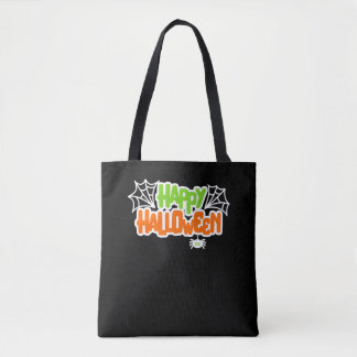 Happy Halloween Colorful Cute Spider Web Tote Bag