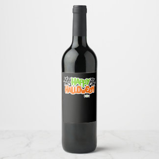 Happy Halloween Colorful Cute Spider Web Wine Label