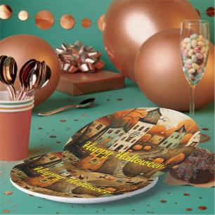 Happy Halloween colorful illustration Paper Plates