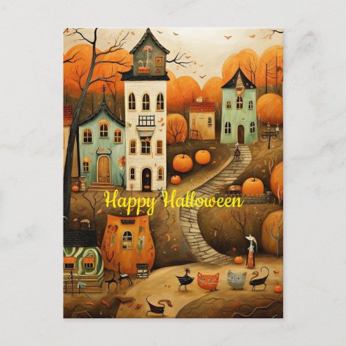 Happy Halloween colorful illustration Postcard