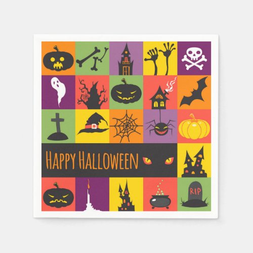 Happy Halloween Colorful Modern Icons  Holidays Napkins