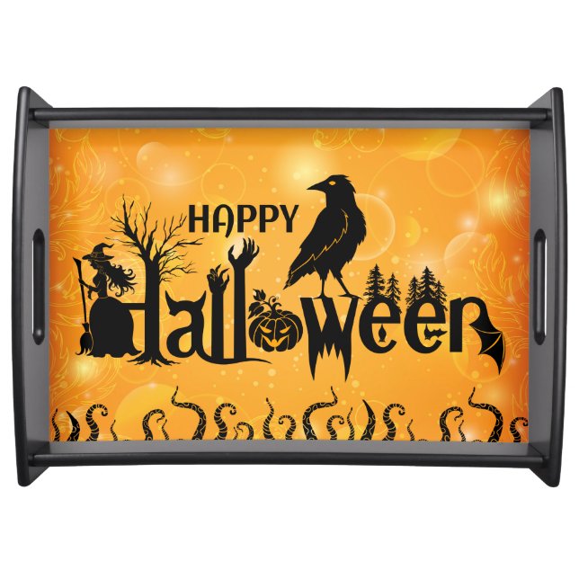 Happy Halloween Concept Illustration Black Crow Serving Tray (Front)