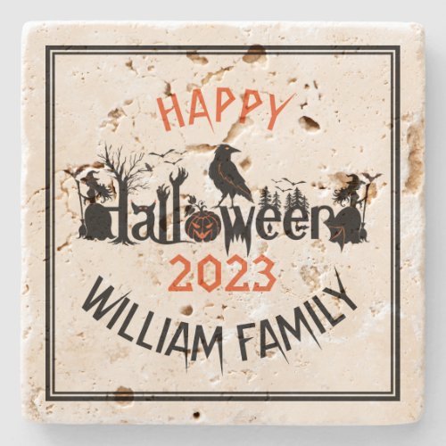 Happy Halloween Concept Typography Design Template Stone Coaster
