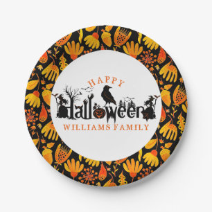 Happy Halloween Concept Typography Paper Plates