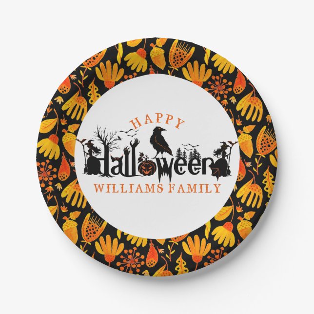 Happy Halloween Concept Typography Paper Plates (Front)