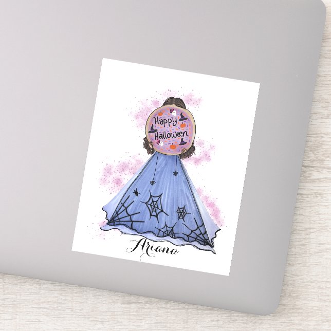 Happy Halloween Cookie Illustration Custom Name Sticker (Detail)