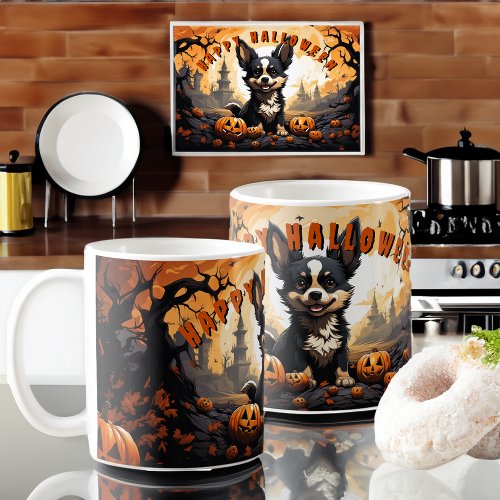 Happy Halloween Corgi In Pumpkin Patch Coffee Mug