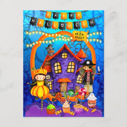 Happy Halloween Costume kids Party Celebration Postcard