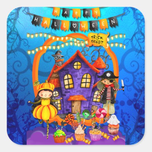 Happy Halloween Costume kids Party Celebration Square Sticker