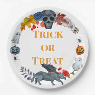 Happy Halloween Costume Party Pumpkin and Ghosts   Paper Plates