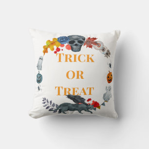 Happy Halloween Costume Party Pumpkin and Ghosts Throw Pillow