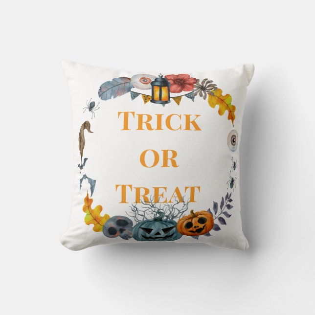 Happy Halloween Costume Party Pumpkin Paper Plates Throw Pillow (Front)