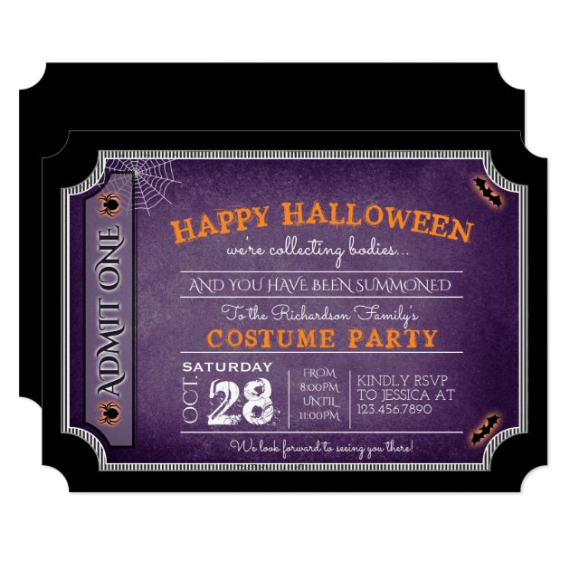 Happy Halloween Costume Party Ticket Invitations