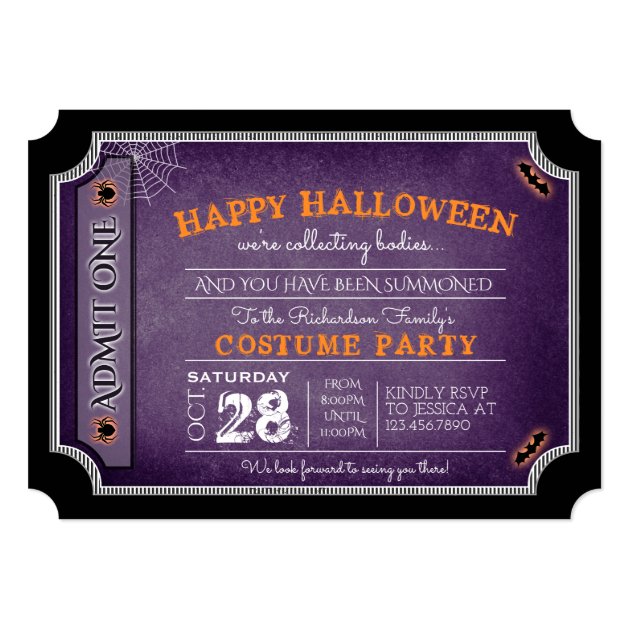 Happy Halloween Costume Party Ticket Invitations