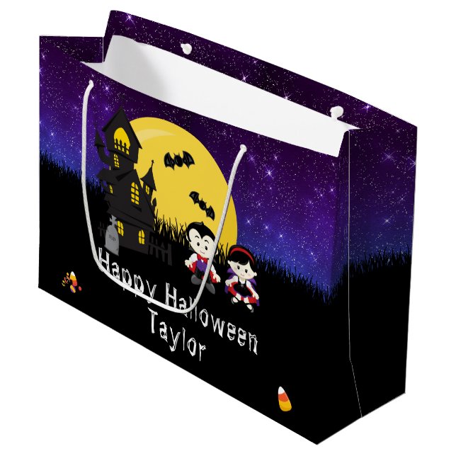 Happy Halloween Costume Party Vampires Purple Large Gift Bag (Front Angled)
