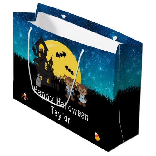Happy Halloween Costume Party Werewolf Blue Large Gift Bag