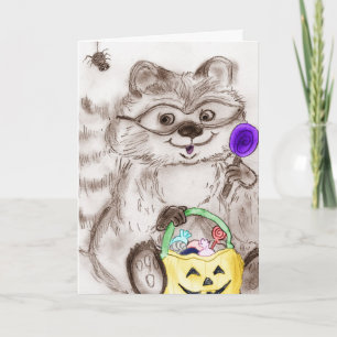 Happy Halloween Costumed Raccoon Card