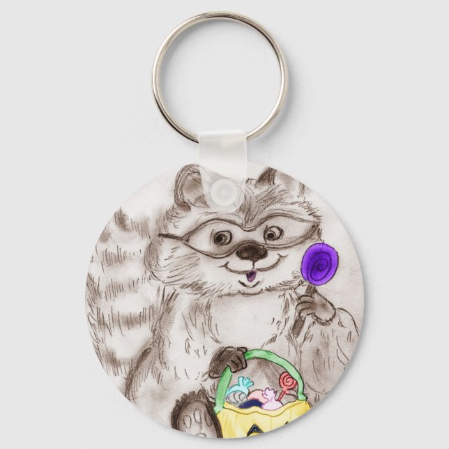Happy Halloween Costumed Raccoon Keychain (Front)