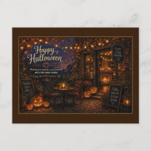 Happy Halloween Cozy Coffee Shop Postcard