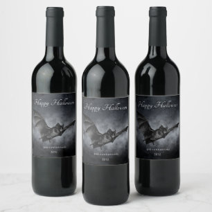 Happy Halloween Creepy Bat Flying Personalized Wine Label