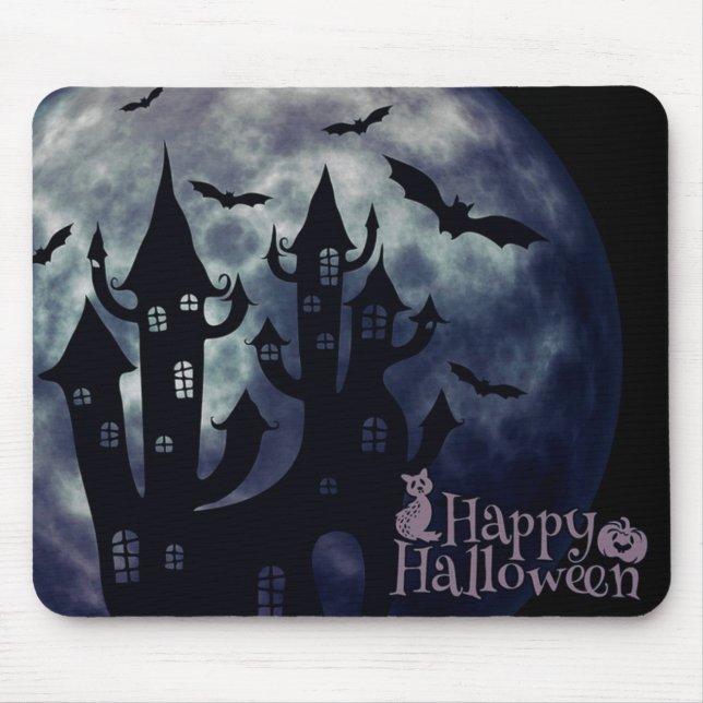 Happy Halloween Creepy Bats and House Mousepad (Front)
