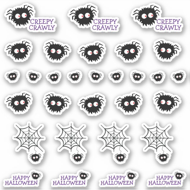 Happy Halloween Creepy Crawly Black Spider Web Sticker (Front)
