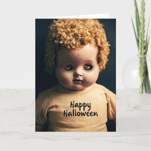Happy Halloween Creepy Doll With Spooky Eyes Holiday Card