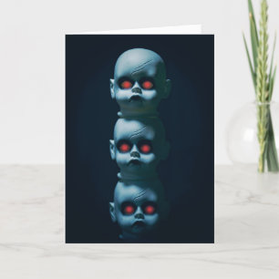 Happy Halloween Creepy Dolls With Red Glowing Eyes Holiday Card