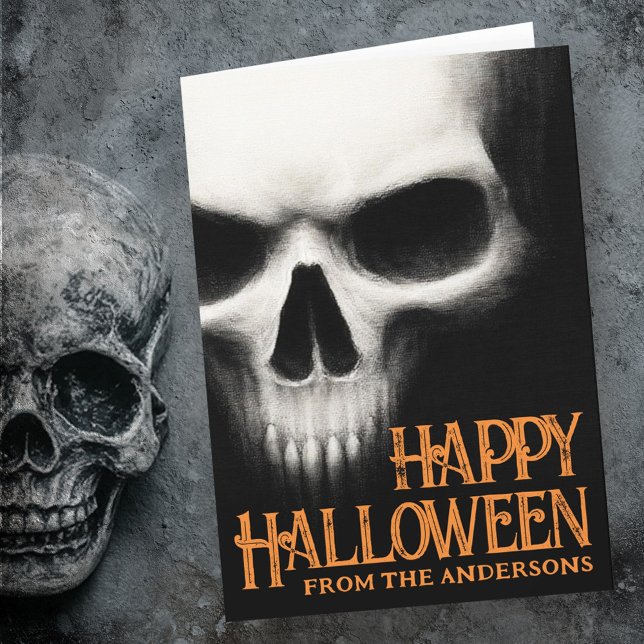 Happy Halloween creepy ghost skull black orange Holiday Card (Happy Halloween creepy ghost skull black orange Holiday Card)