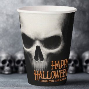 Happy Halloween creepy ghost skull black orange Paper Cups